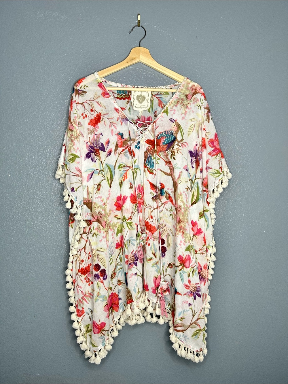 Anthropologie Boho Floral Tassel Swim Beach Vacation Coverup Floral Print FLAWED - Picture 2 of 11